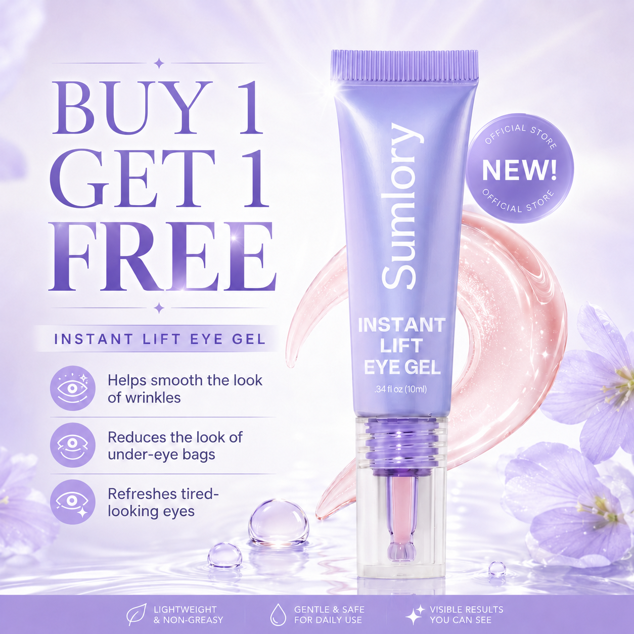 ✨ Sumlory Instant Lift Eye Gel – Smooth Wrinkles & Reduce the Look of Under-Eye Bags 👁️💜