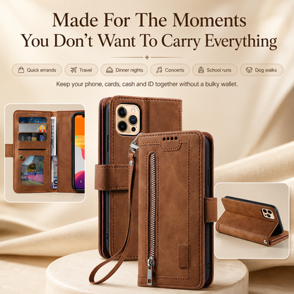 Luxury Zipper Wallet Phone Case for iPhone